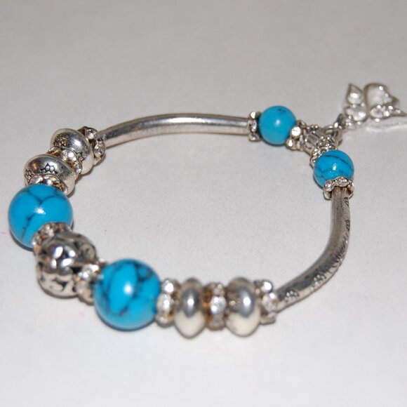 Angel Bracelet,Turquoise Bracelet,Dangling Charm Bracelet,Silver and Stone - Picture 3 of 3